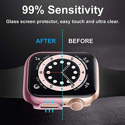 מארז מגן מסך זכוכית מחוסמת 3-חבילות תואמות את Apple Watch SE/Series 6/5/4 44 ממ, HD מחשב קשה