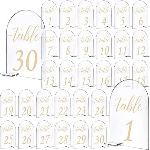 30 סטים קשת אקריליק סימן זהב מודפס 1-30 שולחן סימנים עם עומד קליגרפיה ברור שולחן מספר דוכן תצוגת קבלת