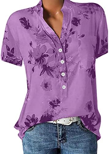 קיץ חולצות לנשים 2023 טרנדי בציר פרחוני רופף קצר שרוול צווארון כפתור למטה יומי חולצות חולצות