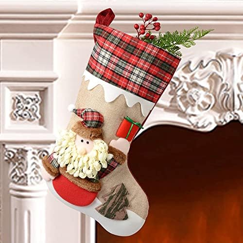 תיקי גרב לחג המולד - 18.5x11.8 אינץ 'תיקי תליה גדולים לחג המולד דמות תלת מימד דמות קטיפה תיק מתנה שקית חג