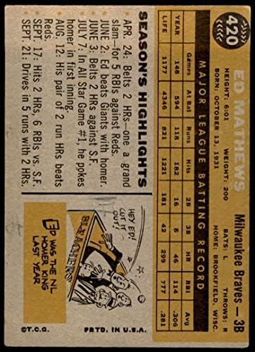 1960 Topps 420 אדי מתיאוס מילווקי בראבס כרטיסי דיקן 2 - ברייב טוב