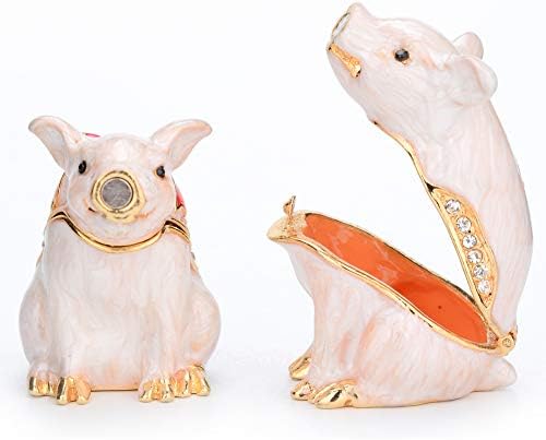 קופסת תכשיט פוראידה עם חזיר לבן צייר קופסת תכשיטים צבועים ביד קישוטי בעלי חיים קלאסיים קישוטי סגסוגת אבץ מתנה