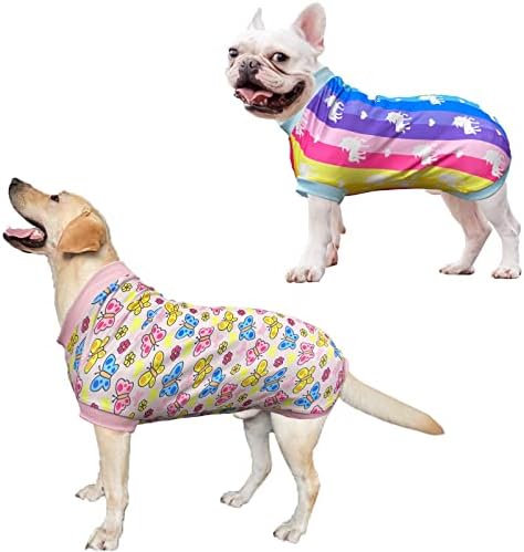 Pripre 2 חבילות קשת חד קרן+פרפר צבעוני הדפסים חמודים חולצת טריקו אפוד לכלב גדול