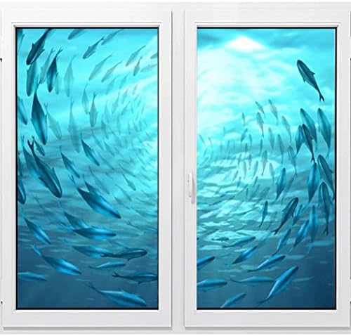 Tfiiexfl זכוכית סרט חלון מדבקה אלקטרוסטטית חלבית, מדבקות בית אמבטיה דג ים עמוק
