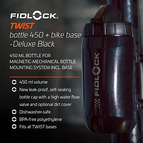 בקבוק טוויסט של פידלוק 450 מחזיק בקבוק מים אופניים עם בקבוק צמוד - הרכבה מגנטית ללא כלוב, שחור