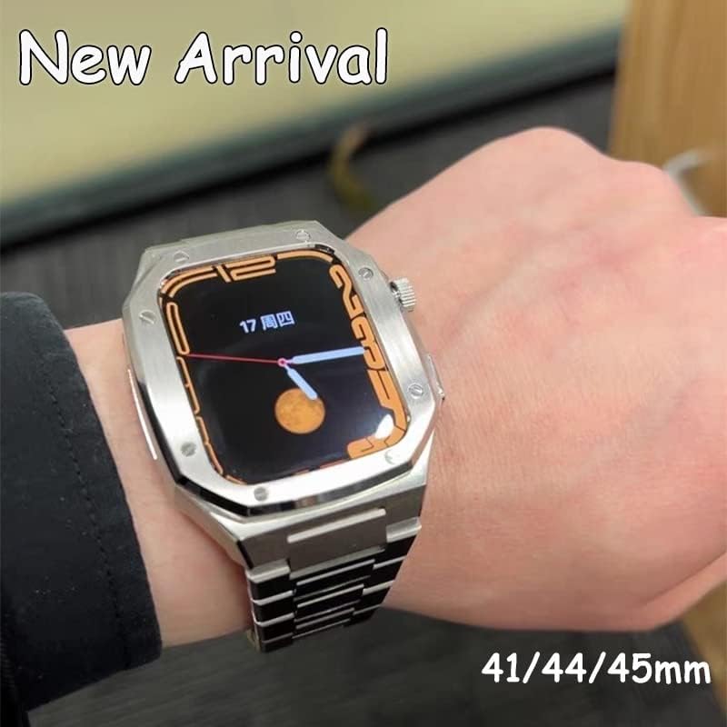 ערכת שינוי Trdybsk לוחית נירוסטה לוח ופס ל- Apple Watch 6 SE 5 4 44 ממ רצועת מתכת לסדרה IWatch 7 41 ממ צמיד