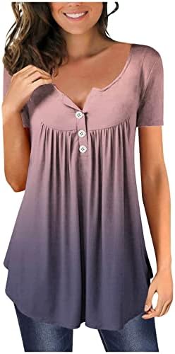 נשים חולצות מקרית טוניקת חולצות בציר מודפס אתני סגנון חולצה קצר שרוול הנלי חולצות צווארון מזדמן