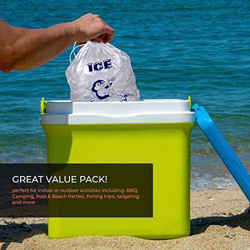 PackateZoom 12 x 20 שקיות קרח 10 £. חבילת סגירה עמידה של סגירת שרטוט של 100 שקיות אחסון קרח למנגלים, קמפינג,