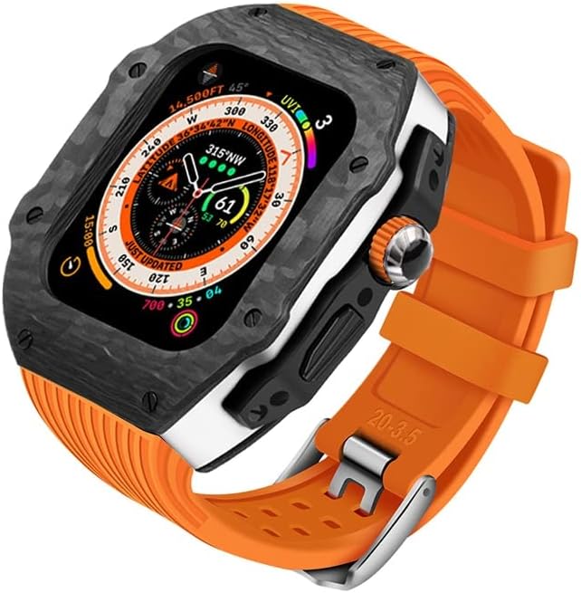 ערכת שינוי יוקרה של Zedevb עבור Apple Watch 8 Ultra 49 ממ פלואור רצועת גומי מארז סיבי פחמן עבור IWatch