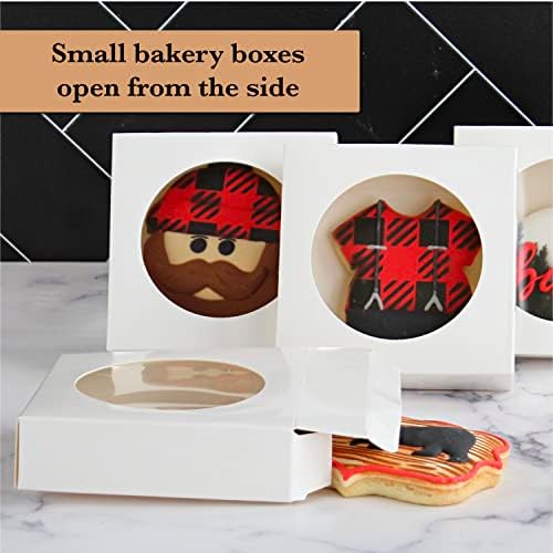 Spec101 קופסאות עוגיות אינדיבידואליות לבנות קופסאות טיפול קטנות עם חלון, 100pk 4.4 אינץ 'קופסאות מאפייה