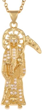סנטה מורטה שרשרת יהלומים מצופה זהב 14 קראט סנטה מורטה תליון תכשיטים עם מגל חג מתנה