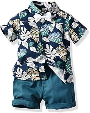 מכנסיים קצרים לתינוק פעוטות של ג'וננג מכנסיים תלבושת הוואי, ילד תינוקות משאירים חולצת שרוול קצרה פרחונית למעלה+חליפות