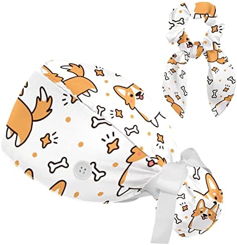 כובע עבודה מתכוונן כלבי קורגי כלבים דפוס עצם כובע בופנט עם כפתורים לשפשף כובע עם שיער קשת מקושק