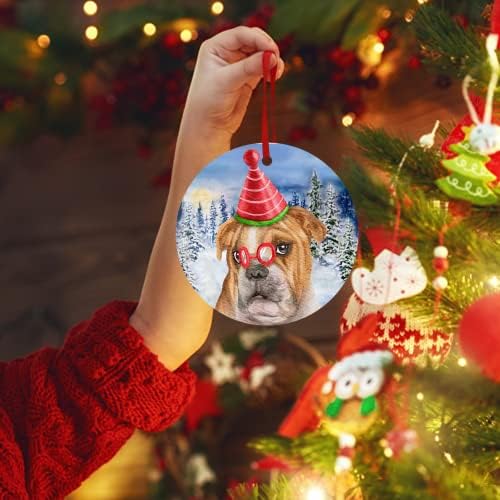 קישוט כלב חג המולד של Godblessign בולדוג אנגלי קישוט תלוי בולדוג עץ חג המולד קישוט בולדוג קישוט