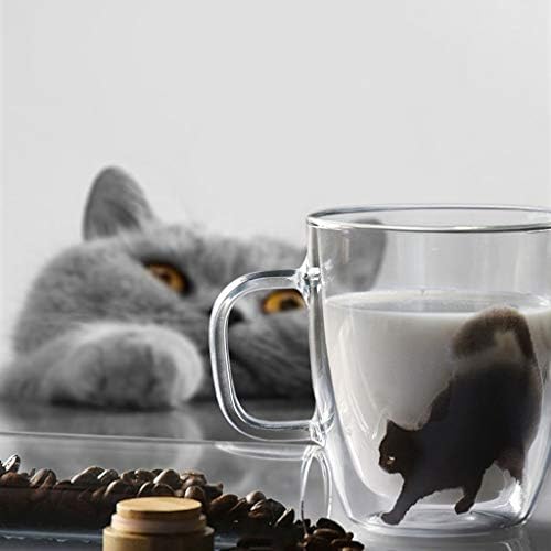 סונסה לאטה ספל כפול קיר כפול כוס קפה, כוס תה, כוס חלב, כוס זכוכית לאוהבי החתולים רעיונות הוכחיים חמודים וניתנים
