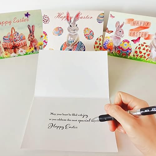 Vanpet 16 חבילה וינטג 'סט כרטיסי פסחא שמח עם מעטפות, 4 עיצובים של כרטיסי פסחיה של ביצת ארנב