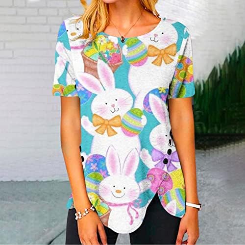 חולצת טס פסחא סיבתית צוואר עגול ארנב מצחיק מודפסים חולצות חמודות חולצות לבושות חולצות שרוול קצר