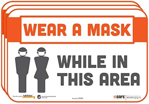 העברת מסרים של Besafe אנא ללבוש מסכה בזמן שהן באזור זה, 3-חבילה 9 x5, שלטי בטיחות קיר ודלתות הניתנים לשיר,