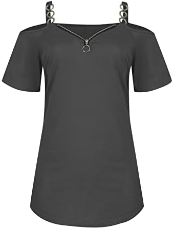 צמרות קיץ לנשים אופנה מזדמן רוכסן צווארון v-צווארון מהכתף. חולצת טריקו שרוול קצר 2023