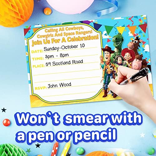 20X צעצוע סיפור הזמנות ליום הולדת ומעטפות-מילוי הזמנות למסיבת יום הולדת שמח לילדים, 6x4 אינץ ', סגנון