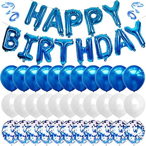 כחול יום הולדת שמח בלון באנר לבן וכחול קונפטי בלוני ילד מסיבת יום הולדת קישוטים