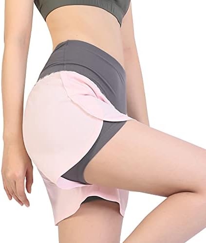 מכנסי ספורט 3 אינץ 'של נשים מפעילות מכנסיים קצרים 2 ב 1 מכנסיים קצרים מובנים עם רוכסן עם כיס רוכסן