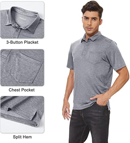 חולצת פולו לגברים של Magcomsen עם כיס שרוול קצר חולצות צווארון מהירות חולצות גולף מזדמנים יבש
