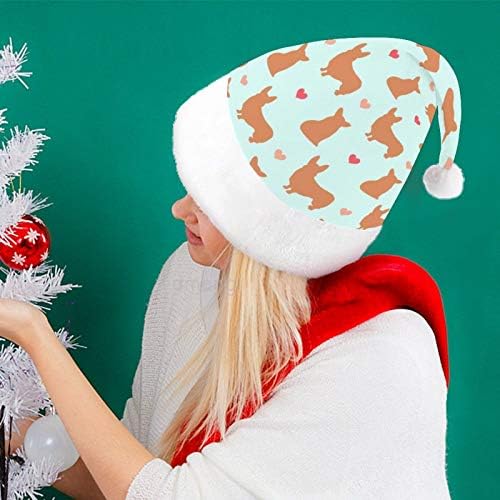 חג המולד סנטה כובע, קורגי דפוס חג המולד חג כובע למבוגרים, יוניסקס נוחות חג המולד כובעי לשנה חדשה חגיגי תלבושות