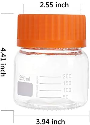 פסטאין 6 מארז 250 מיליליטר פה רחב בוגר מדיה ריאגנט עגולה / אחסון בקבוק זכוכית מעבדה עם מכסה
