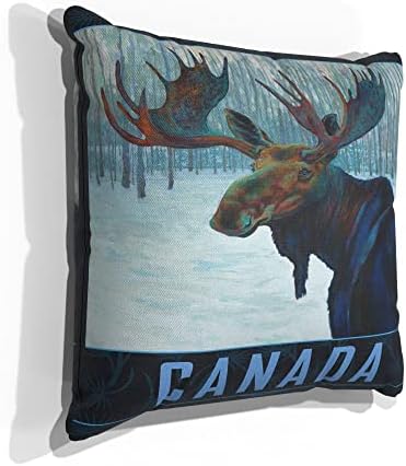 קנדה חורפית בד איילים זורקות כרית לספה או ספה בבית ומשרד מציור שמן מאת האמן קארי להר 18 x 18.