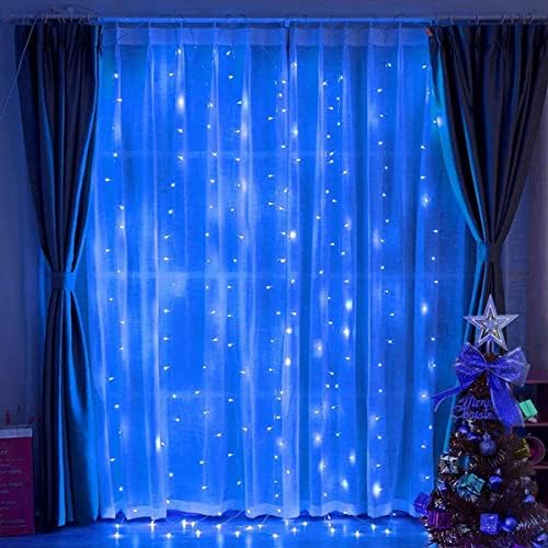 אורות מיתרי וילון פיות לחלון חדר שינה, עמיד למים 300 LED 8 מצבים נצנוץ כוכב תאורה תאורה עם תאורה