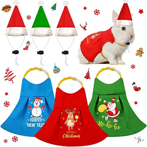6 חתיכות חג המולד תלבושות חיות קטנות רתמת ארנב עם כובע סנטה סט חג המולד גינאה גינאה בגדי חזיר כובע חג המולד