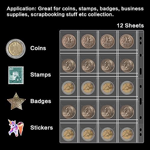 מטבע אוסף אספקת דפים עבור אספנים, 12 גיליונות מטבעות מחזיק אלבום ספר שרוולים, איסוף קלסר מגיני עבור