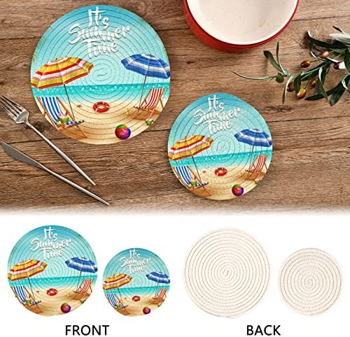 מטריות כוכבי ים וקוקטייל קוקוס על מחזיקי סיר חוף חוליות של טריבטים מוגדרים 2 יח ', מצבים למטבחים,