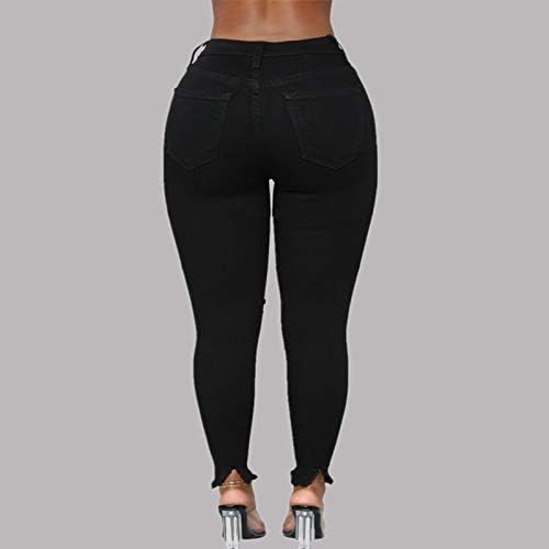 מכנסי נשים של מיאשוי פטיט פלוס חור בגודל חור ארוך מכנסי ג'ינס שיפוע דקיק ג'ינס שטוף רגיל נשים קרעו מכנסי יוגה