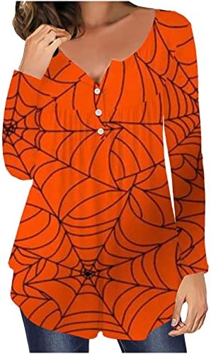 אקליאן ליל כל הקדושים תלבושות עבור נשים עכביש הדפסת אופנה חולצות ארוך שרוול עגול צוואר טוניקת רופף