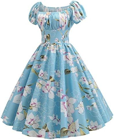 שמלות בייבי דול הבציר של נשים ריג ' נסי כיכר צוואר 1950 שמלת רוקבילי מקושקש גבוה מותן צמוד שמלת נדנדה