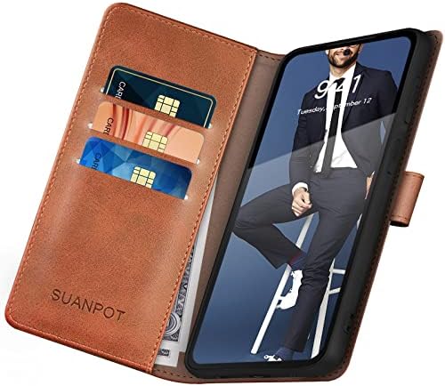 Suanpot עבור סמסונג גלקסי S22 עם RFID חוסם ארנק עור מחזיק כרטיסי קרדי