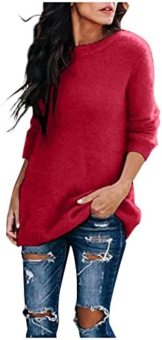 סתיו גדול סוודר לנשים עגול צוואר מוצק צבע סריגי ארוך שרוול רופף בתוספת גודל חולצות חולצה