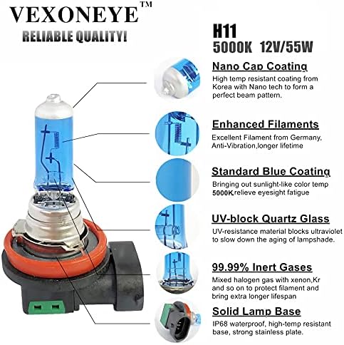 Vexoneye H11 נורת פנס הלוגן/אור ערפל 12v 55W לבן 5000K 64211 12362 פנס אור אור סופר בהיר