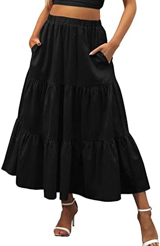 עריסה חצאית המותניים המותניים שכבתי א-קו ארוך אלסטי קפלים בוהו זורם זורם בוהו עם כיסים פרוע מיטת