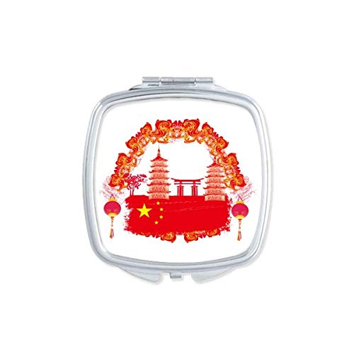 סין אדום לאומי דגל מגדל לנטרן מראה נייד קומפקטי כיס איפור כפול צדדי זכוכית
