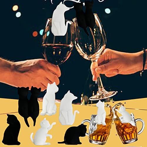 לשתות קיטי חתול סמני בעלי החיים יין קסמי סיליקון 6 יחידות זכוכית חתול סמני מטבח ו בר אוכל זכוכית יין בעל מתלה