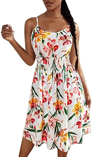 עסקים מקרית שמלה לנשים נשים צווארון עגול קיץ ספגטי רצועת שמלות פרחוני מקסי שמלות לנשים