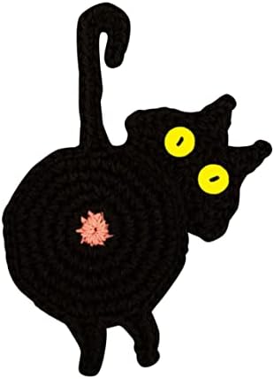 ארוג תחתיות חמוד חתול התחת תחתיות חום עמיד סופג לשתות כוס מחצלת שחור תחתיות