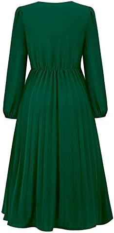 נשים ארוך שרוול שמלות מוצק צבע עגול צוואר אונליין ארוך שרוול מידי שמלת מסיבת מקסי שמלה