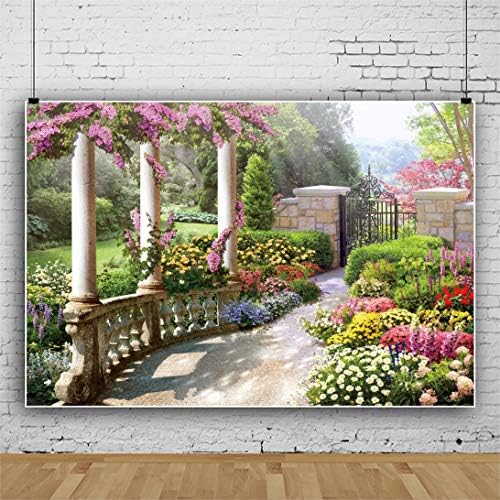 דורסב 12 על 8 רגל אביב יפה גן צילום רקע בציר גן ארכיטקטורת עמודים פורח פרחים רקע חיצוני חתונה