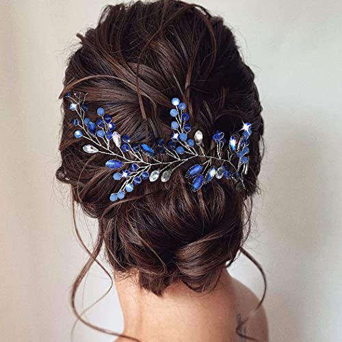 קמפסיס כלה חתונה שיער גפן כחול קריסטל כלה כיסוי ראש כלה שיער אביזרי עבור נשים ובנות