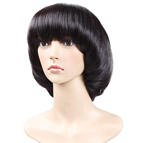 שחור סינטטי פאות ראש אופנה שיער חום בוב פטריות שיער טבעי פאה ארוך שיער