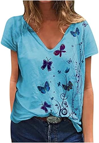 בתוספת גודל חולצות חולצות לנשים קיץ מזדמן חולצה קצר שרוול חמוד בסיסי טיז פרפר הדפסת חולצות